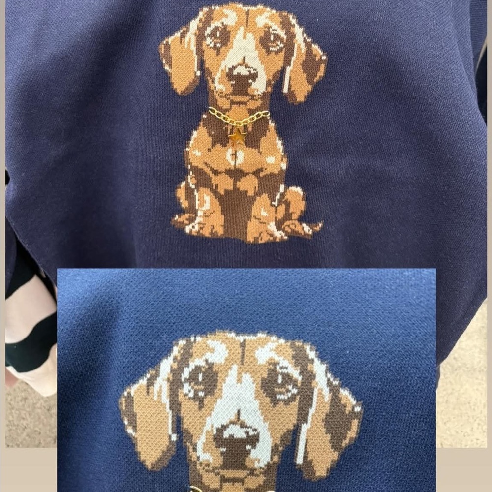 NEW Navy Blue DACHSHUND DOG with gold collar with charm Sweater (MEDIUM) - Picture 3 of 10